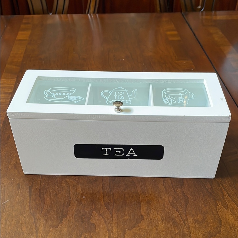 3 compartment tea bag sugar packet wood glass box organiser storage